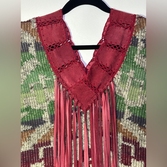 Cecilia Prado Multicolor Boho Aztec snap Kimono with Fringe - Picture 3 of 7